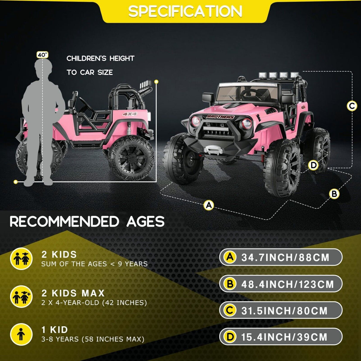 Jeep 24V/12V Kids Electric Ride-On Car with Remote Control, 3 Speeds, and LED Lights