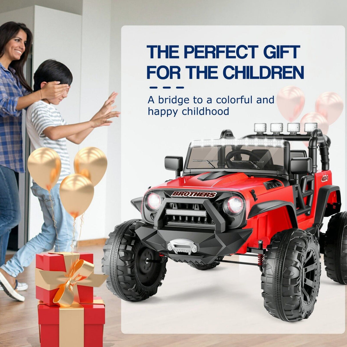 Jeep 24V/12V Kids Electric Ride-On Car with Remote Control, 3 Speeds, and LED Lights