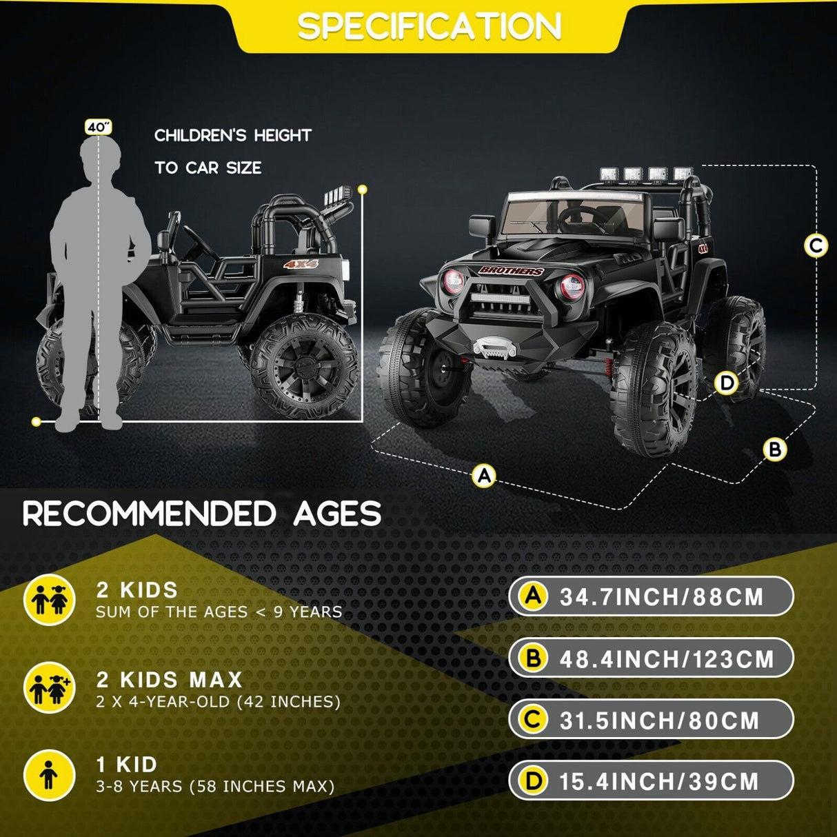 Electric 4 Wheeler ATV Car Jeep Truck for Kids - 12V/24V Battery Powered Ride-On Toy