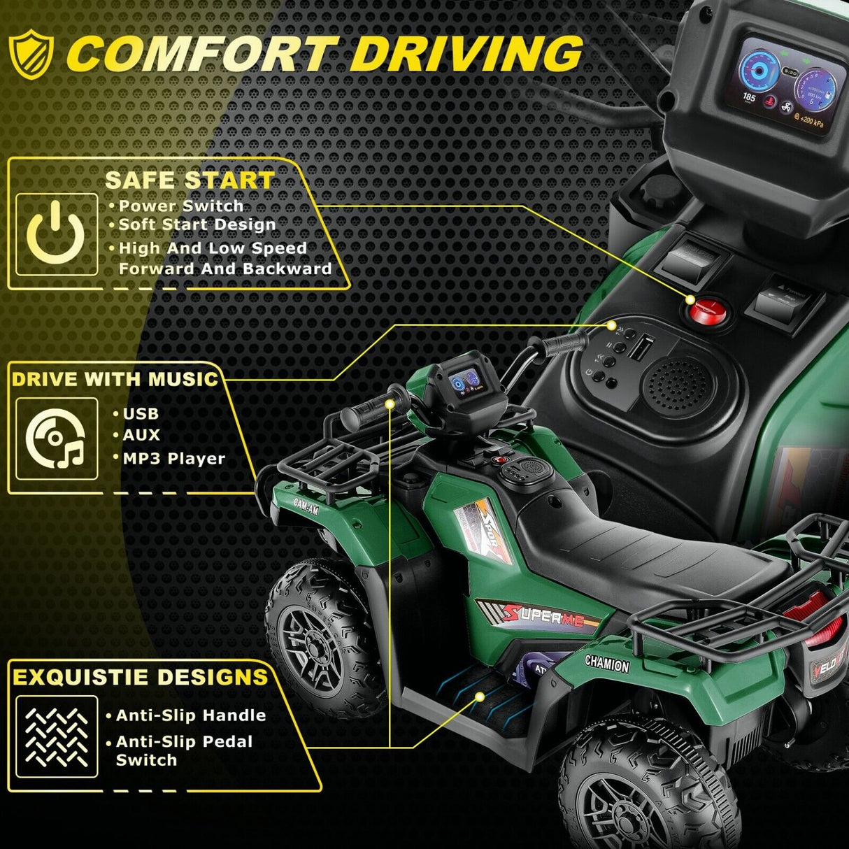 Electric Ride-On ATV Jeep Truck for Kids with LED Lights and Music