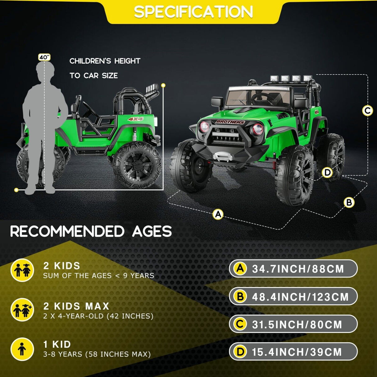 Electric Ride-On ATV Jeep Truck for Kids with LED Lights and Music