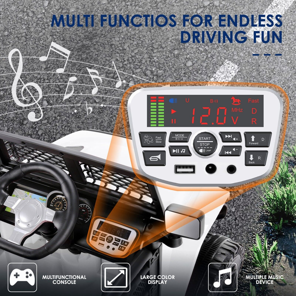12V/24V Electric Ride On Jeep Toy Car with USB, Bluetooth, and Remote Control for Kids