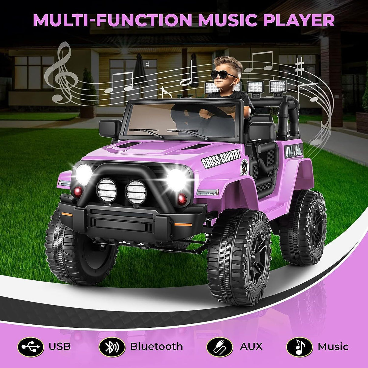 Electric Ride-On Car for Kids with Parent Remote Control and Music Player - 12V Truck Design
