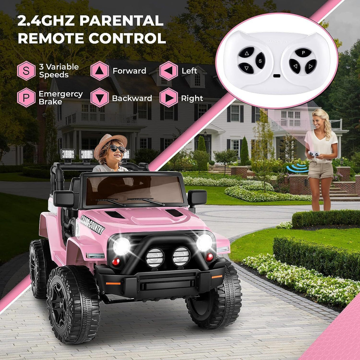 Electric Ride-On Car for Kids with Parent Remote Control and Music Player - 12V Truck Design