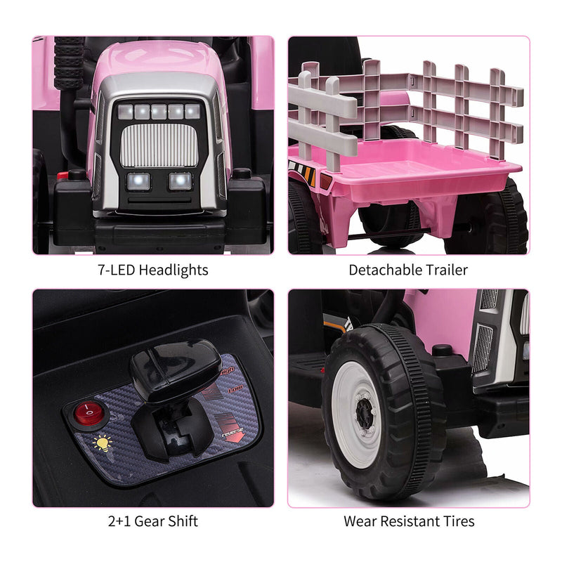 12V Battery Powered Electric Tractor Ride-On Car with Trailer for Kids