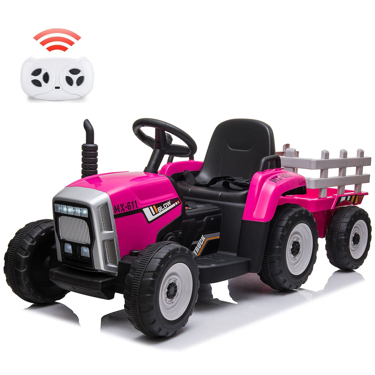 12V Battery Powered Electric Tractor Ride-On Car with Trailer for Kids