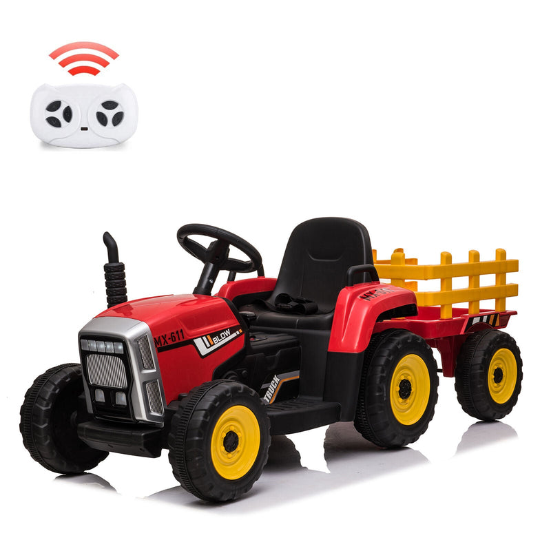 12V Battery Powered Electric Tractor Ride-On Car with Trailer for Kids