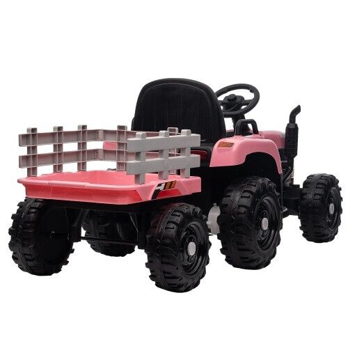 12V Battery Powered Electric Tractor Toy with Trailer Attachment