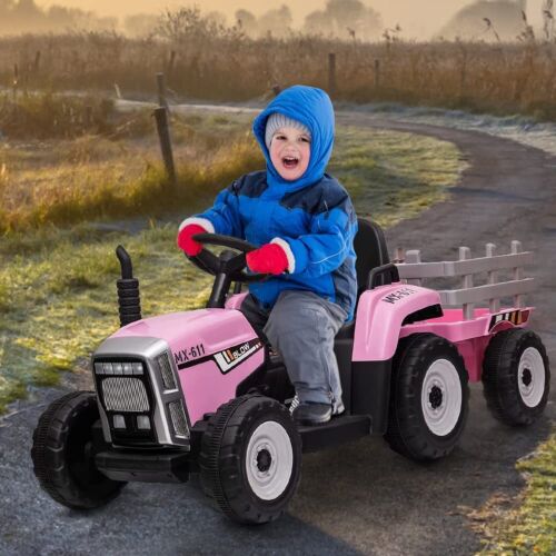 12V Battery Powered Electric Tractor with Trailer Kids Ride On Car w/Remote Control