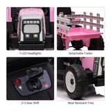 12V Battery Powered Electric Tractor with Trailer Kids Ride On Car w/Remote Control