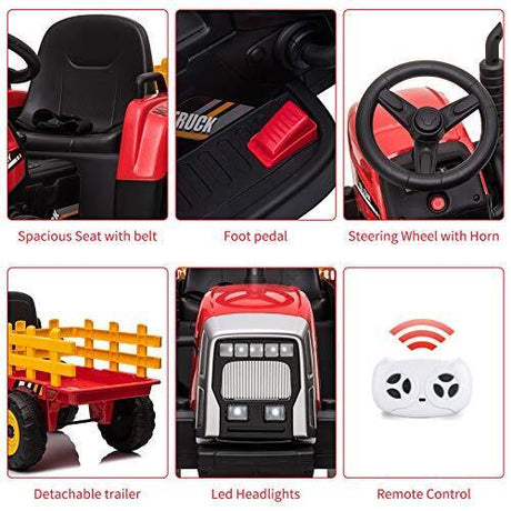 12V Battery Powered Electric Tractor with Trailer Ride-On Toy for Kids with Remote Control
