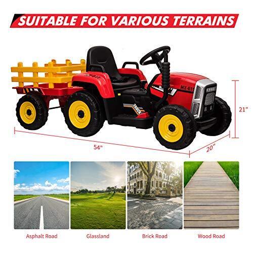 12V Battery Powered Electric Tractor with Trailer Ride-On Toy for Kids with Remote Control