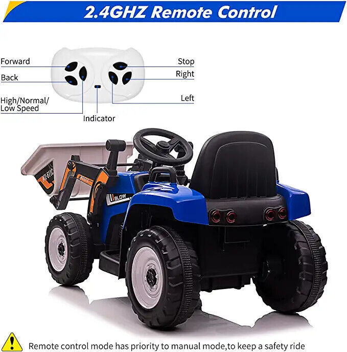12V Battery-Powered Excavator Ride-On Toy with Music, Headlights, and Tractor Design - Perfect Gift for Kids