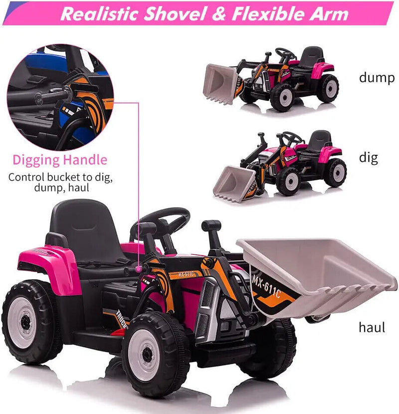 12V Battery-Powered Excavator Ride-On Toy with Music, Headlights, and Tractor Design - Perfect Gift for Kids