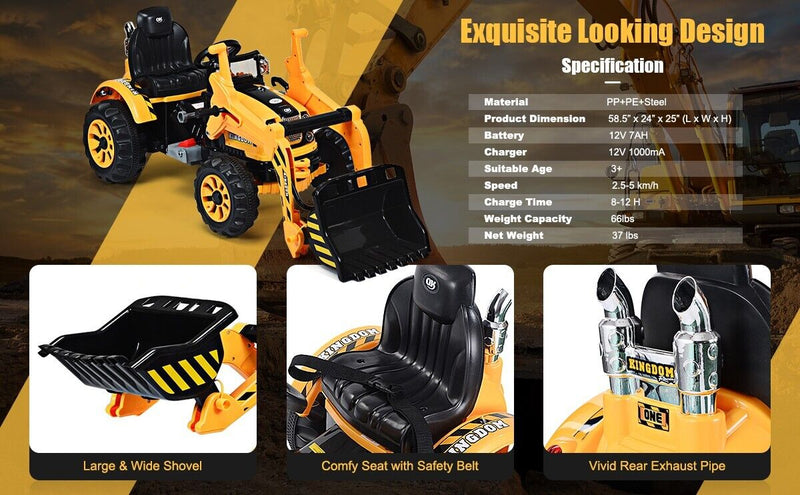 12V Battery Powered Kids Excavator Dumper Truck with Front Loader Digger