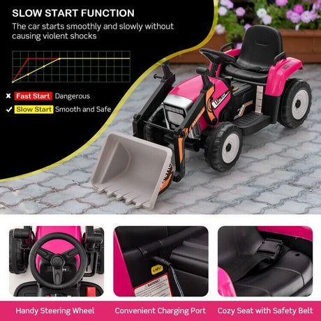 12V Battery-Powered Kids Excavator Toy with Adjustable Arm and Bucket