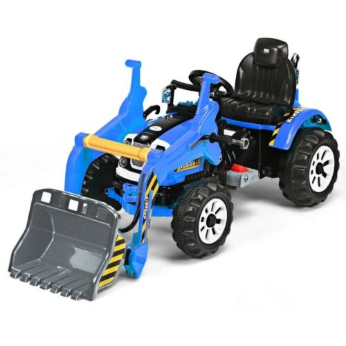 12V Battery Powered Kids Excavator Truck with Front Loader Digger - Blue
