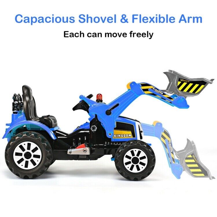 12V Battery Powered Kids Excavator Truck with Front Loader Digger - Blue
