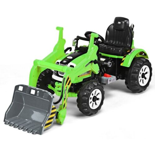 12V Battery Powered Kids Excavator Truck with Front Loader Digger - Green