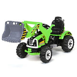 12V Battery Powered Kids Excavator Truck with Front Loader Digger - Green
