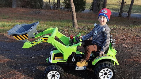 12V Battery Powered Kids Excavator Truck with Front Loader Digger - Green