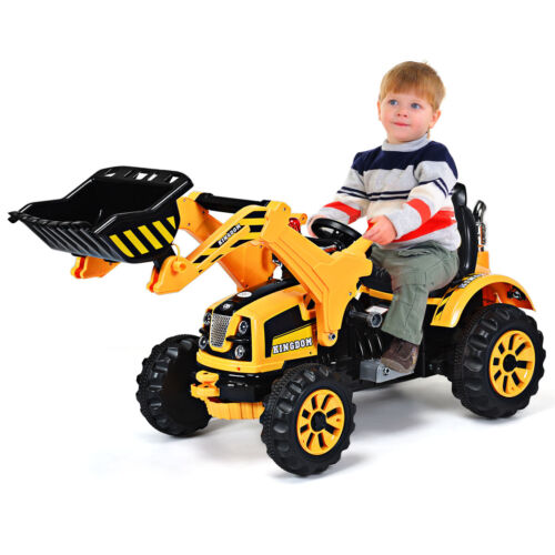 12V Battery-Powered Kids Excavator Truck with Front Loader Digger in Yellow