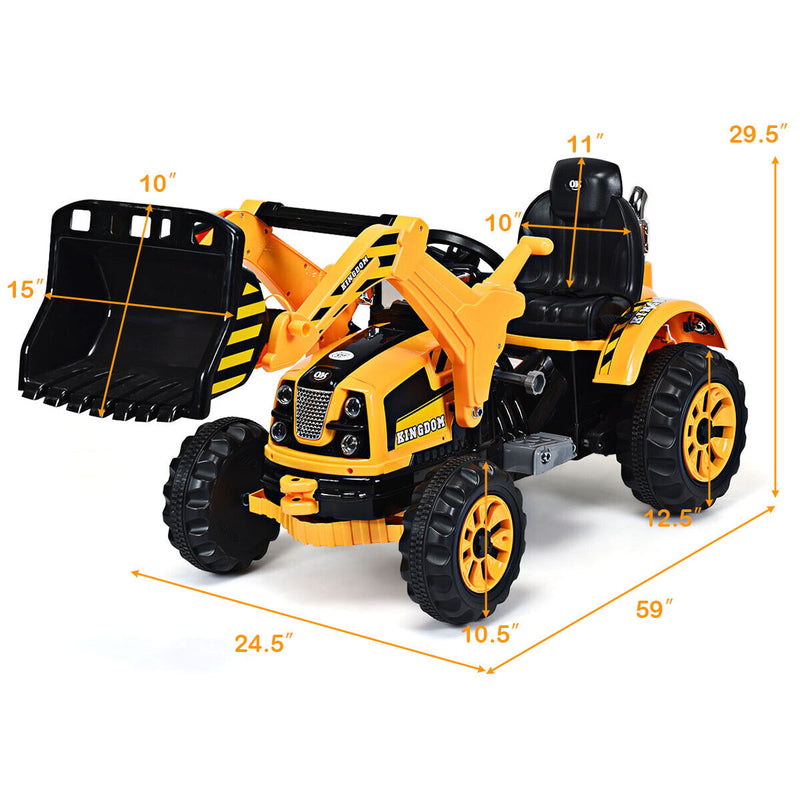 12V Battery-Powered Kids Excavator Truck with Front Loader Digger in Yellow