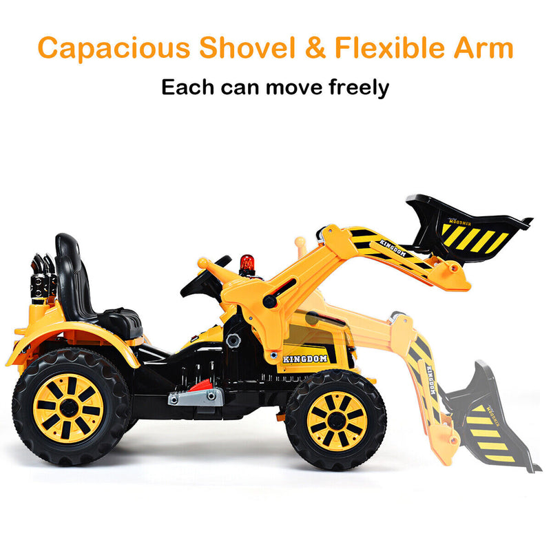 12V Battery-Powered Kids Excavator Truck with Front Loader Digger in Yellow