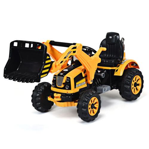 12V Battery Powered Kids Excavator Truck with Front Loader Digger - Yellow