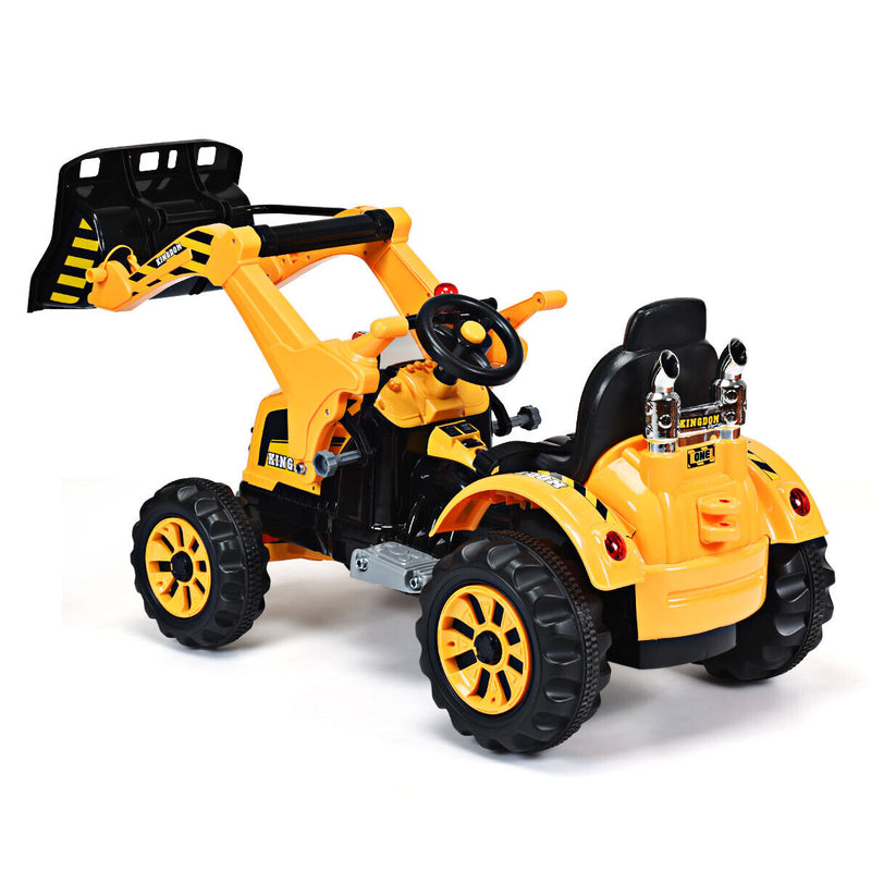 12V Battery Powered Kids Excavator Truck with Front Loader Digger - Yellow