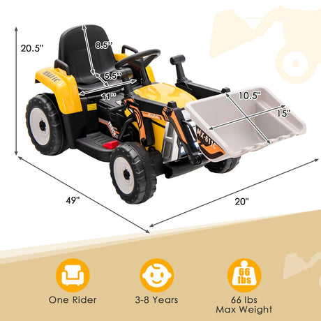 12V Battery Powered Kids Excavator with Adjustable Arm - Yellow
