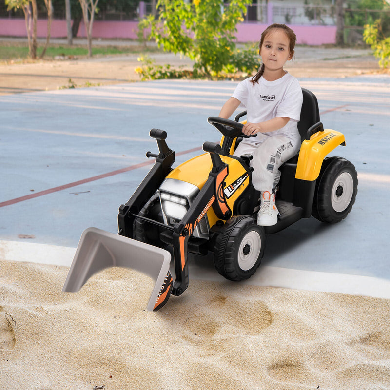 12V Battery Powered Kids Excavator with Adjustable Arm - Yellow