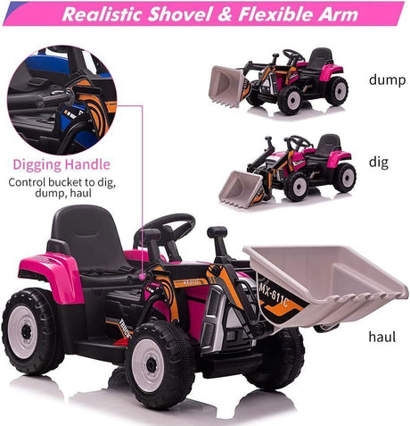12V Battery-Powered Kids Excavator with Music, Headlight, Horn, and Remote Control