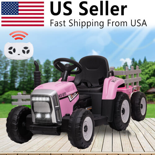12V Battery Powered Kids Ride-On Tractor with Detachable Trailer and LED Lights