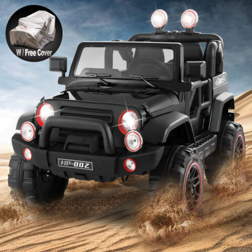 12V Battery Powered Kids Ride-On Truck with MP3, LED Lights, Remote Control, and Cover - Black