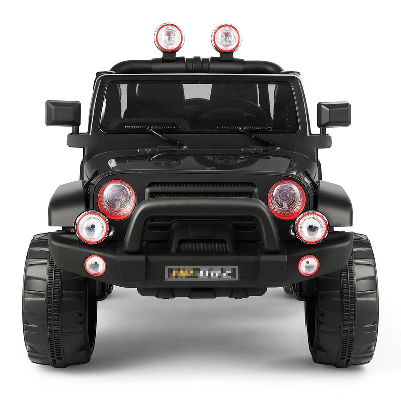12V Battery Powered Kids Ride-On Truck with MP3, LED Lights, Remote Control, and Cover - Black