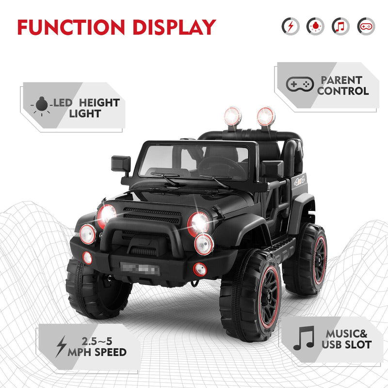 12V Battery Powered Kids Ride-On Truck with MP3, LED Lights, Remote Control, and Cover - Black