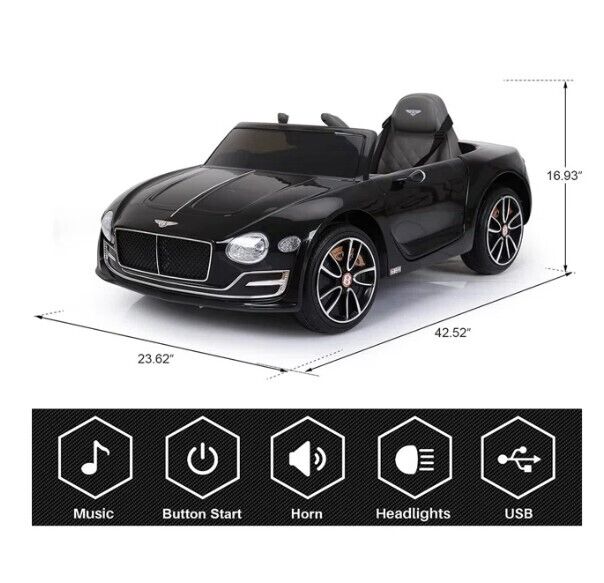 12V Battery Powered Ride-On Car for Kids Ages 2-8 with Parental Remote Control - Black