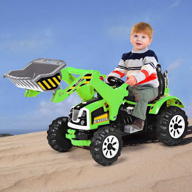 12V Battery Powered Ride-On Excavator Truck with Front Loader Digger for Outdoor Play