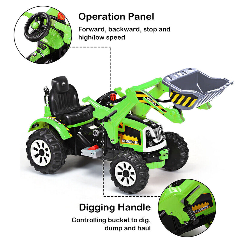 12V Battery Powered Ride-On Excavator Truck with Front Loader Digger for Outdoor Play