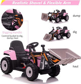12V Battery-Powered Ride-On Excavator with Remote Control and Bucket for Kids