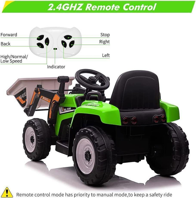 12V Battery-Powered Ride-On Excavator with Remote Control and Bucket for Kids