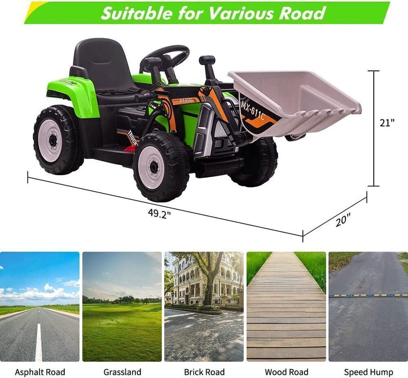 12V Battery-Powered Ride-On Excavator with Remote Control and Bucket for Kids