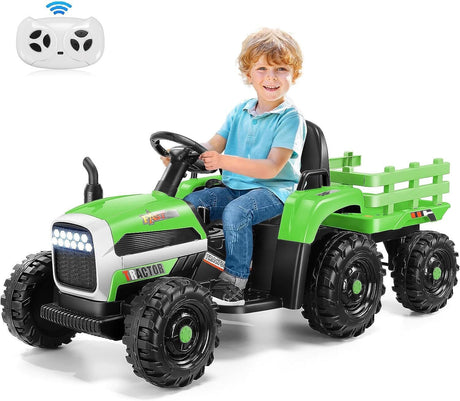 12V Battery-Powered Ride-On Tractor with Trailer and Remote Control - 2 * 30W Toy for Kids