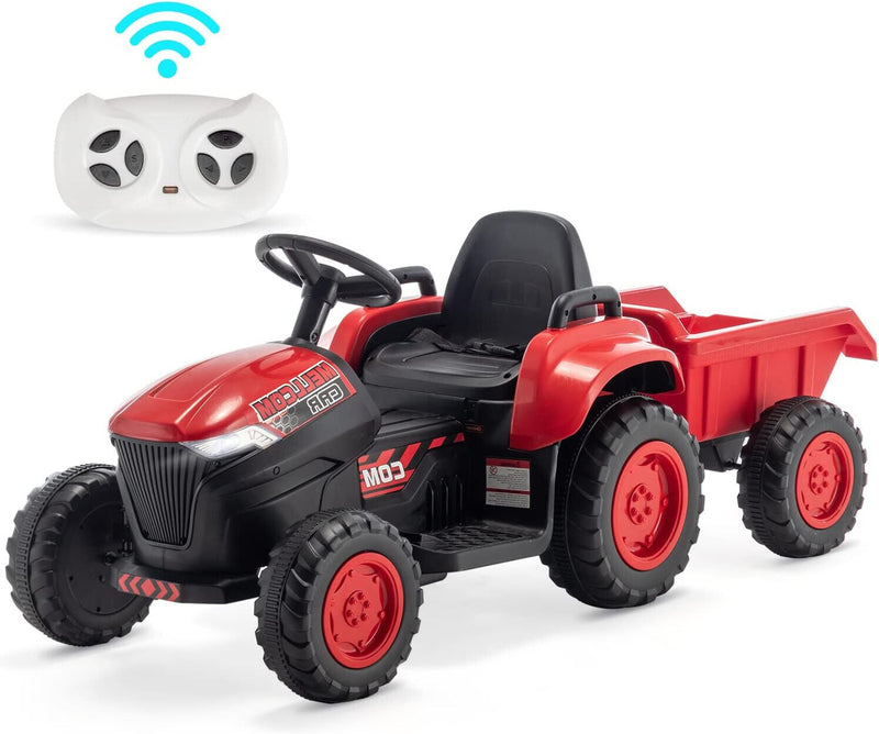 12V Battery Powered Ride-On Tractor with Trailer for Kids