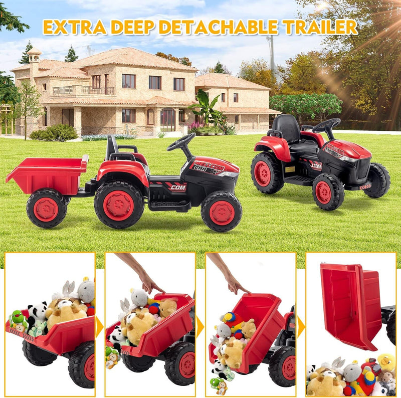 12V Battery Powered Ride-On Tractor with Trailer for Kids