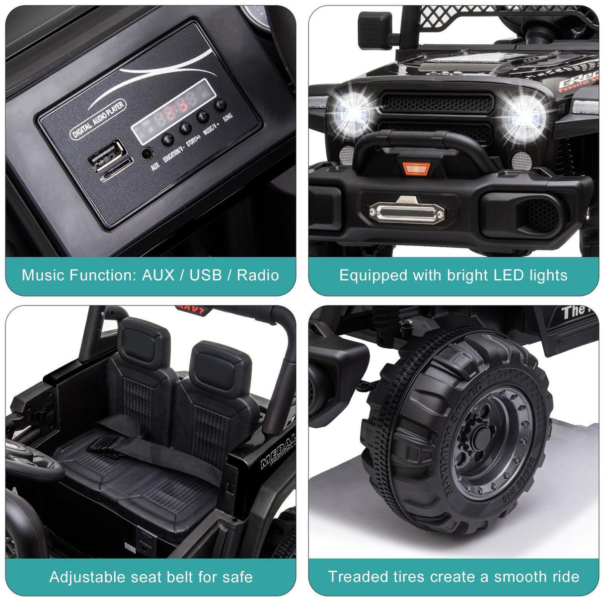 12V Battery Powered Ride On Truck with 2 Front LED Lights - Perfect Gift for Kids