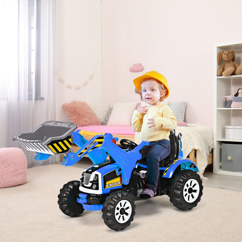 12V Battery Powered Ride-On Truck with Front Loader Digger for Outdoor Fun