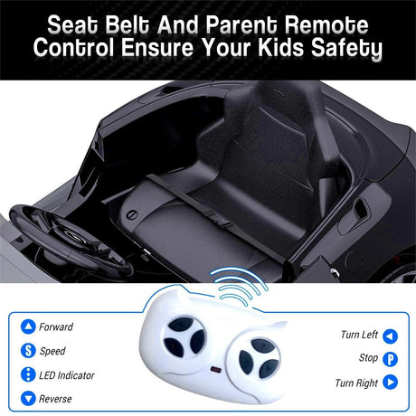 12V Battery Powered Sports Car for Kids with LED Headlights - Black