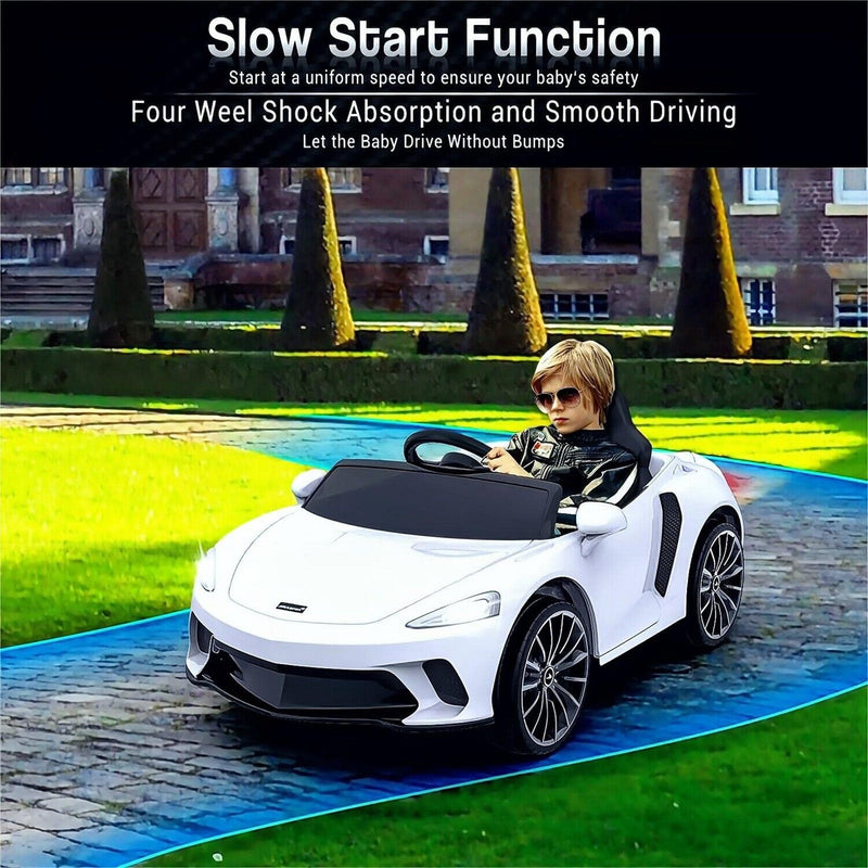 12V Battery Powered Sports Car for Kids with LED Headlights and 2 Speeds - White